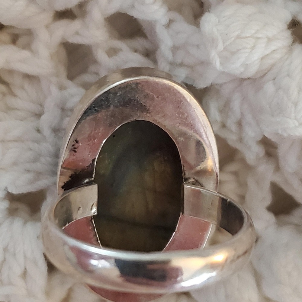 Sterling Silver Labradorite Ring Size 8.5 Oval Cabochon 925 Gemstone Boho - Picture 6 of 9